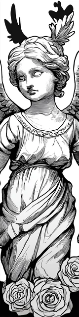 Free angel bookmark to color featuring old world dress angel